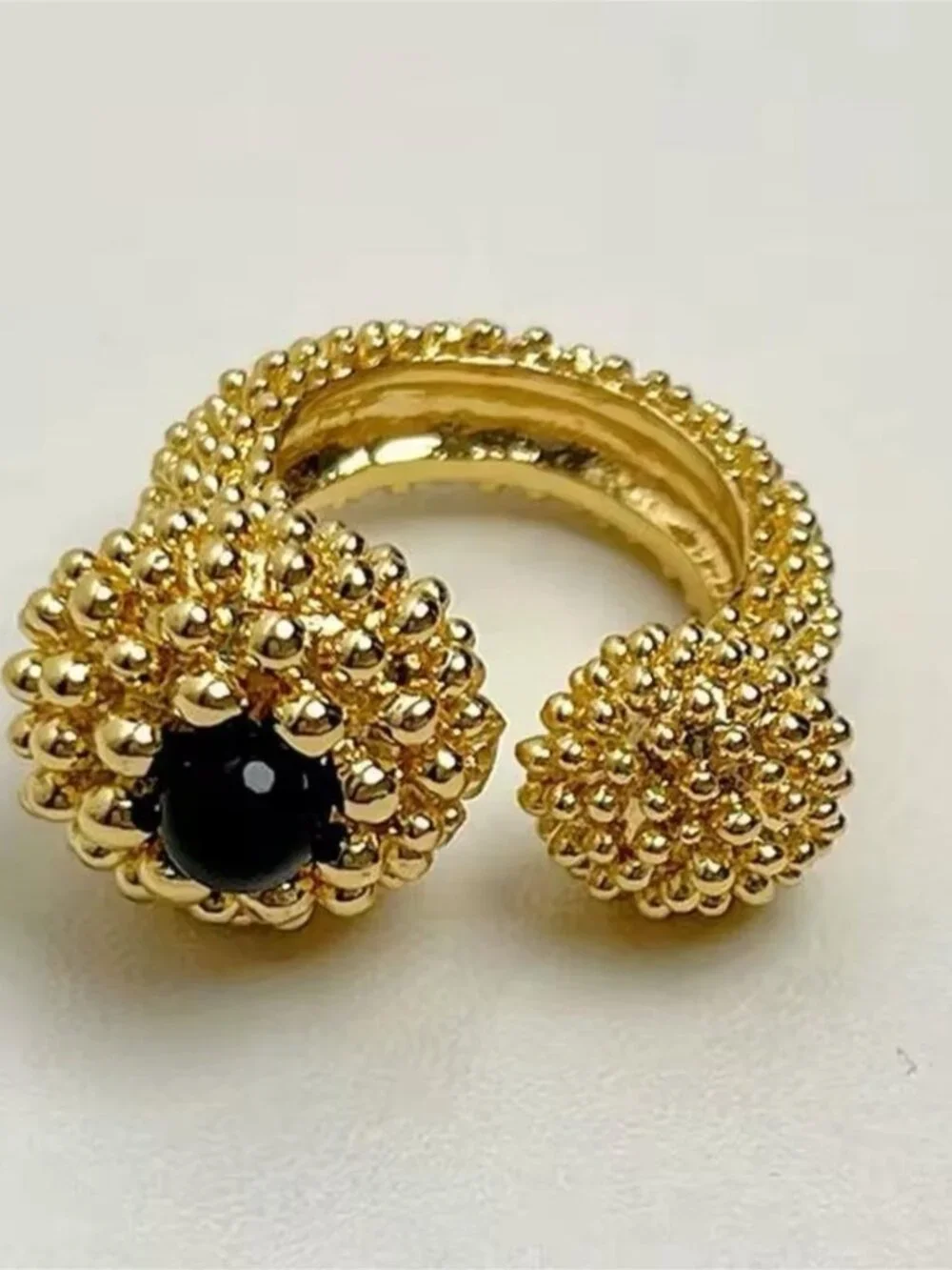 Gold tone Open Beaded Ring with Black Accent - Women's Jewelry